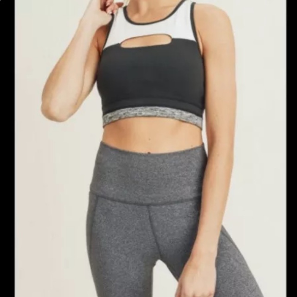Mono B Black Racer Back Sports Bra Size L NWT